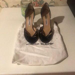 Manolo blahnik black patent heel d’orsay 36.5